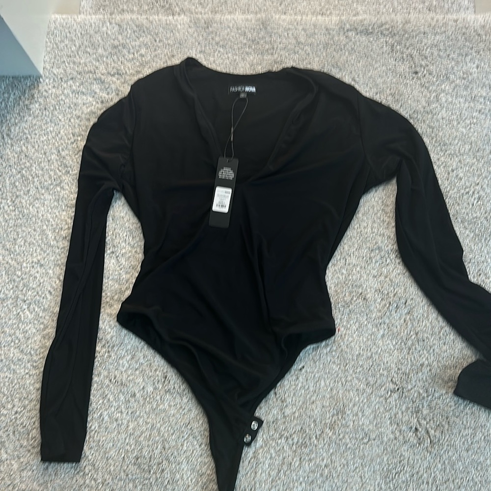 Long sleeve plunge bodysuit